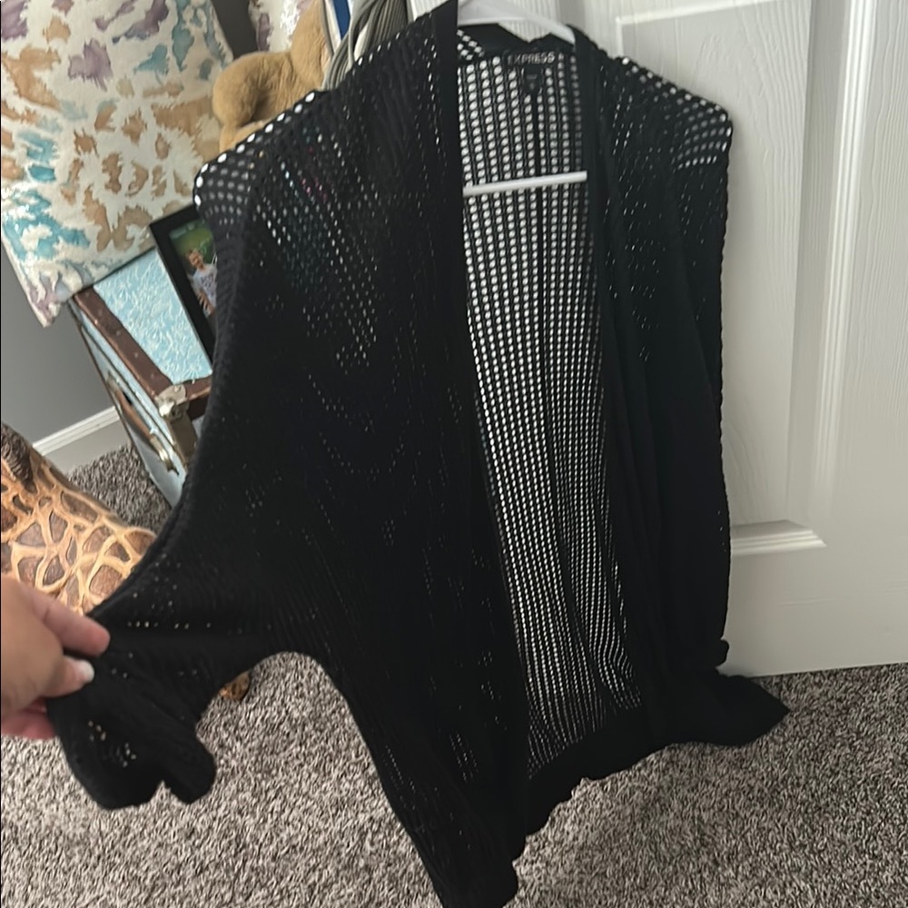 Express Black Open-Knit Cardigan